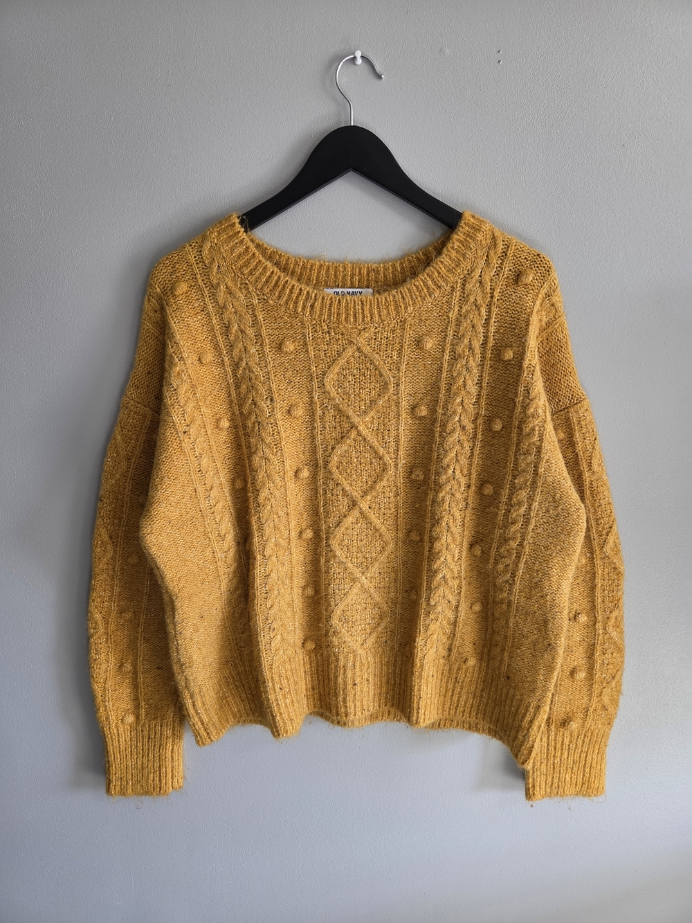 Old Navy Mustard Yellow Cable Knit Pom Pom Popcorn Sweater / Medium